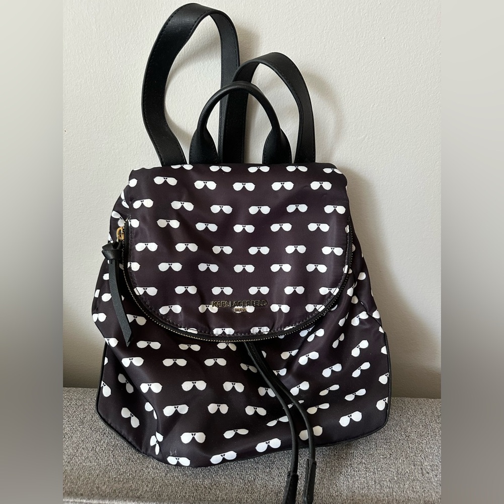 Karl Lagerfeld Black Backpack with White Sunglasses Pattern